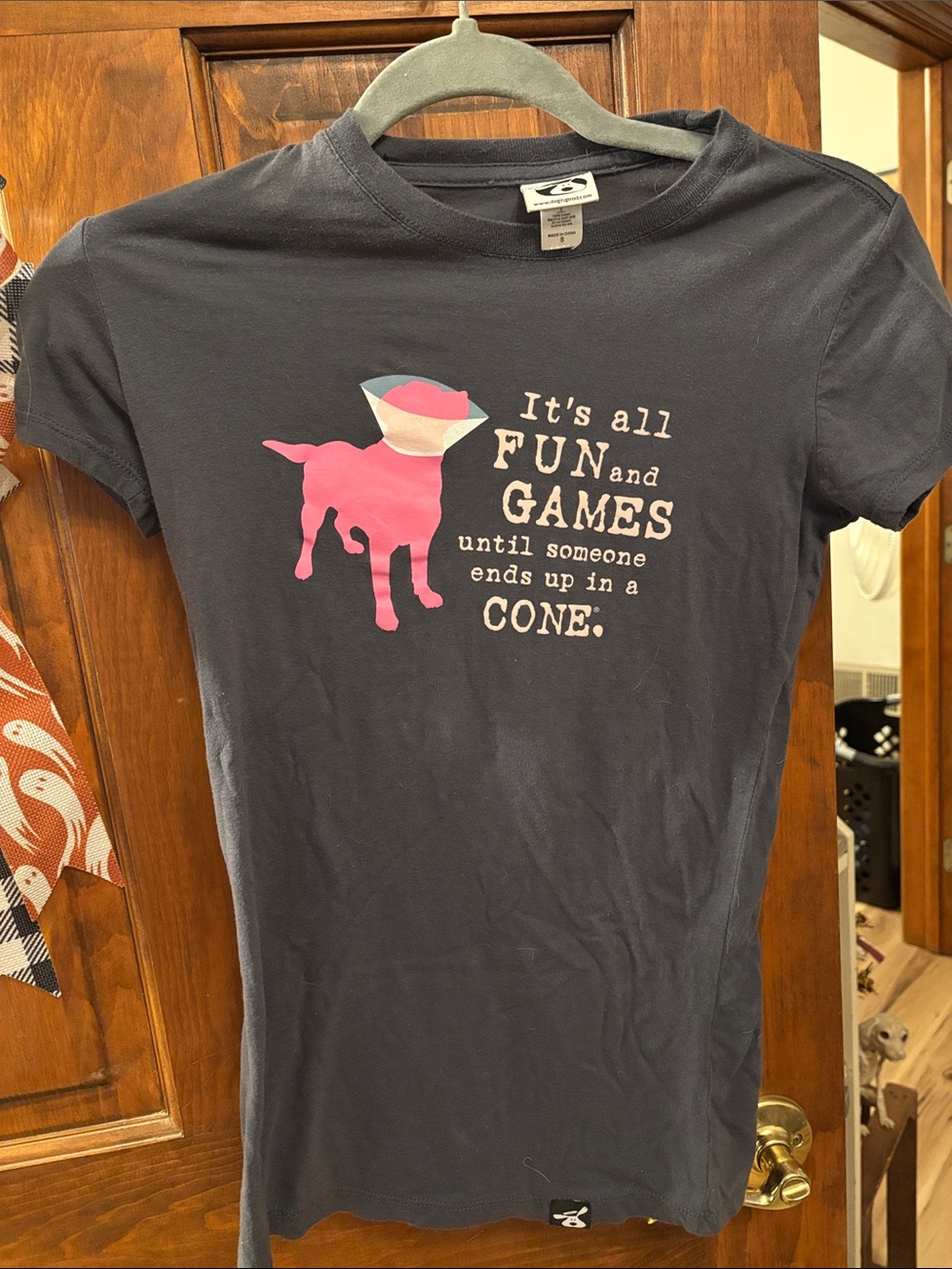 Women's Navy Graphic Short-Sleeve Tee with Pink Dog Cone Print